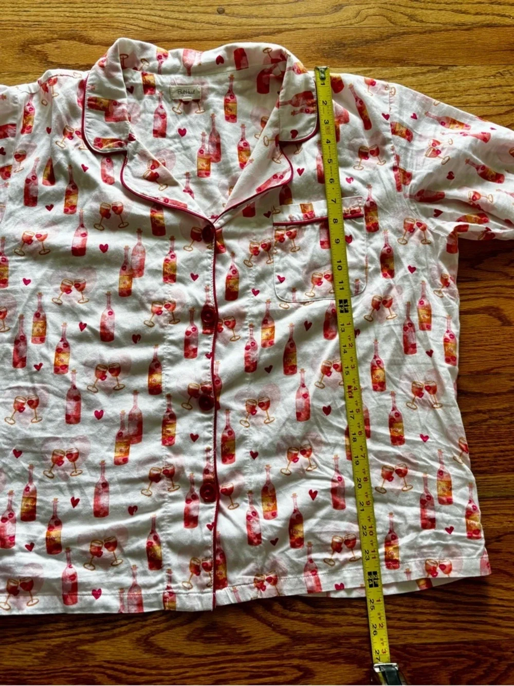 BedHead Be Mine Pajama Set with Pink Coral Hearts and Champagne Bottle Motif